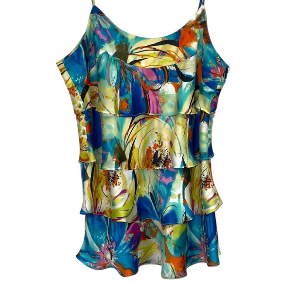 Boston Proper Ruffle Multicolor Tiered Flowy Spaghetti Strap Blouse Cami Large - Picture 2 of 13